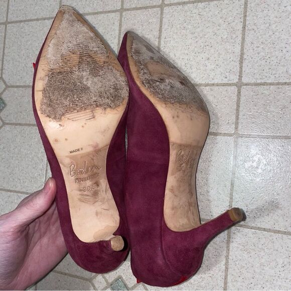 Boden Eleanor Courts Women EU 38.5 D'Orsay Pumps 3in Suede Pointed Toe Red Bow - Picture 6 of 7